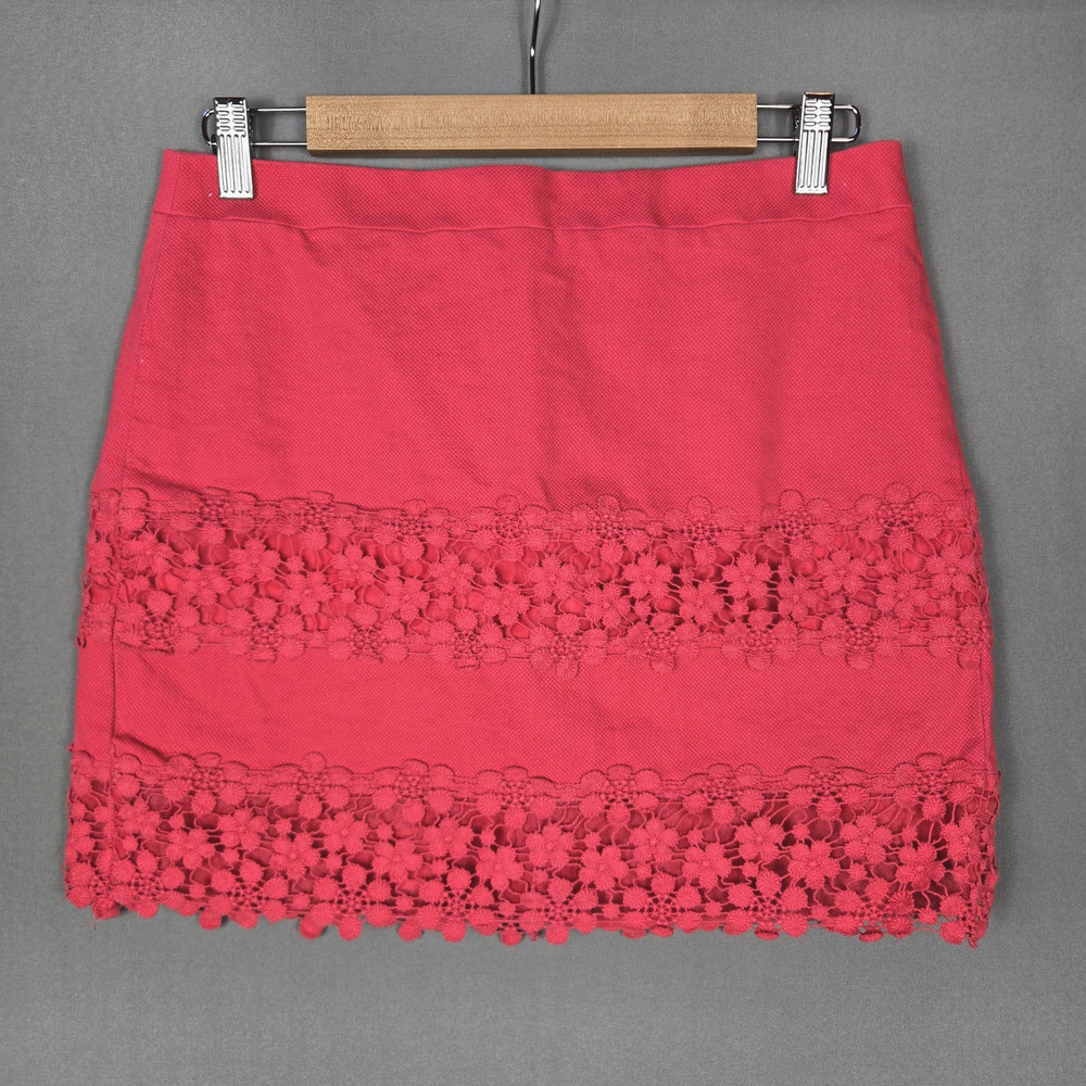 J Crew Scalloped Daisy Floral Crochet Lace Coral Mini Skirt Y2K Boho Chic Size 6
